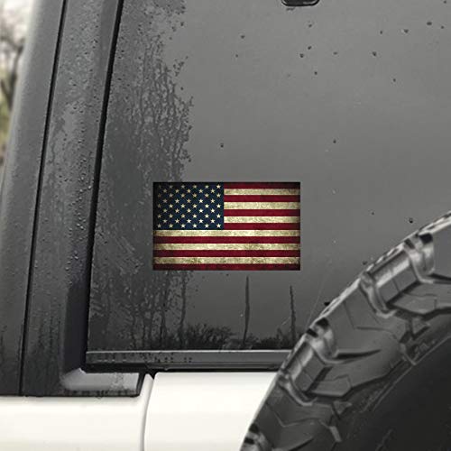 Vintage American Flag Vinyl Decal Sticker - 5 x 3 Inch Weatherproof USA Decal