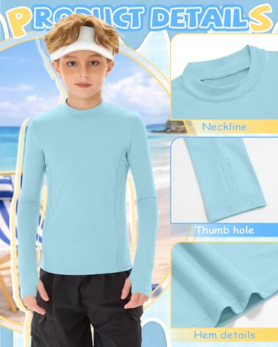 JoyMotion 3-Pack Boys Long Sleeve Rash Guard Swim Shirts - Black, Royal Blue, Light Blue, 5-6 Years