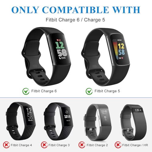 Soft Silicone Replacement Bands for Fitbit Charge 6/5 - Black, Large