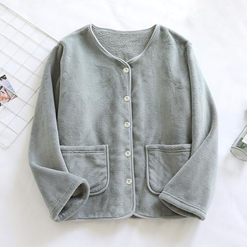 Fluffy Pajama Top - Plush Button Down Sleepwear Jacket - Gray, X-Large