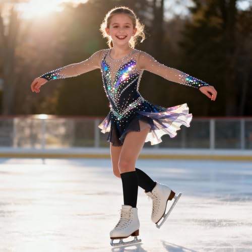Ice Skating Socks - 6 Pairs High Knee Nylon for Women & Girls - Multi