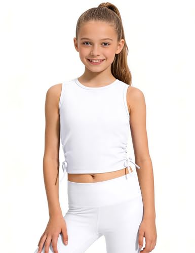 Girls Ribbed Knit Athletic Crop Tank Top - White - 7-8 Years