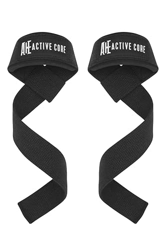 ACTIVE CORE ESSENTIALS Black Neoprene Padded Weightlifting Wrist Straps - 22.5 Inch Cotton Support for Men & Women