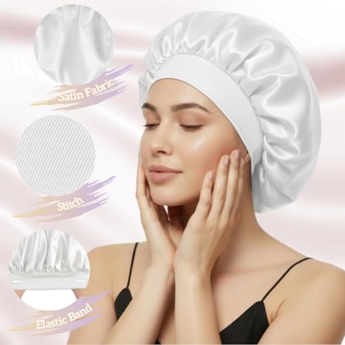 AILONSHAWN Satin Bonnet for Women & Men - Large White Silk Sleeping Cap, Y