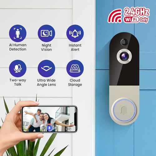 1080p Wireless Video Doorbell Camera with AI Human Detection, 2-Way Audio, Night Vision, Cloud Storage, Real-Time Alerts, 2.4G Wi-Fi Only