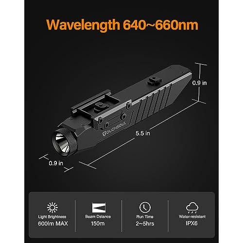 TOUGHSOUL Hunting Flashlight Red Light, Low Profile Mlok Picatinny Mounted Portable Flashlight for Coyote Hog Varmint Night Hunt