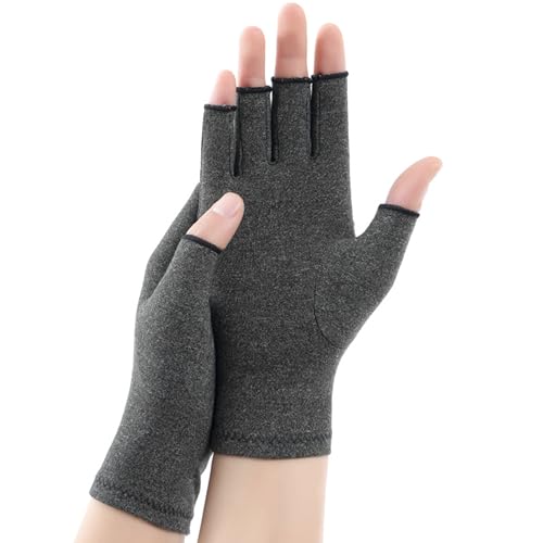 Arthritis Compression Gloves - Fingerless Breathable Support - Dark Gray Medium