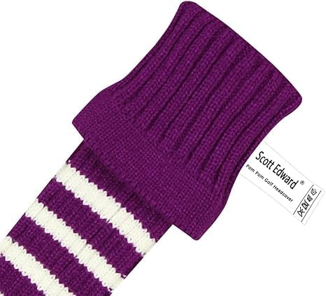 Knit Pom Pom Golf Club Cover - Purple Stripe Driver Protector