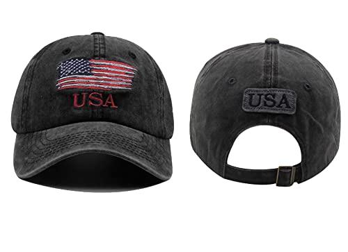Men's Adjustable Patriotic Baseball Cap - Black American Flag