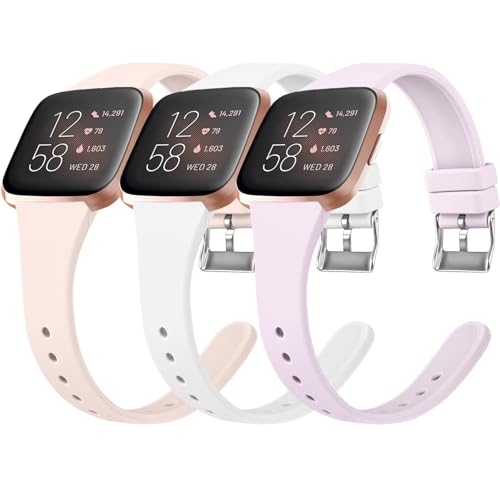 Tobfit Slim Silicone Replacement Bands for Fitbit Versa 2 and Versa Lite - Small Lavender/Pink Sand/White