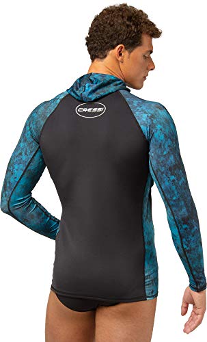 Camo Blue Adult Hooded Rash Guard - Neoprene Padded Chest - Large