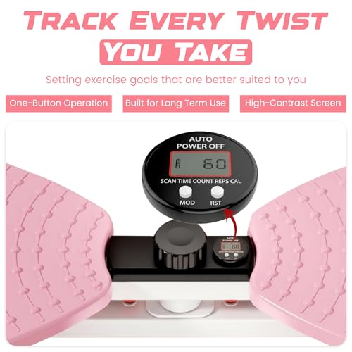 Waist Twister Machine with Digital Counter - Pink, 330lbs Capacity