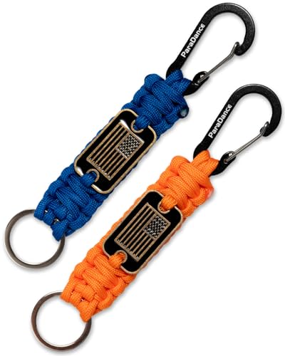 Paracord Keychain with USA Flag Carabiner - 2pcs, Orange & Blue