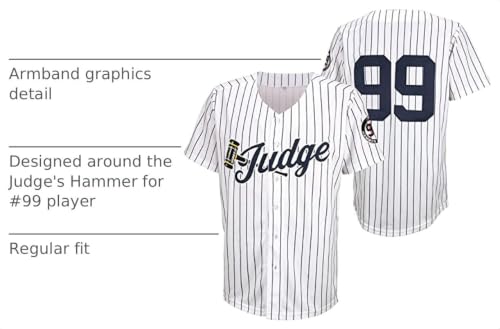 Men's Medium White 99 Baseball Jersey with Embroidered Patches & Navy Stripes