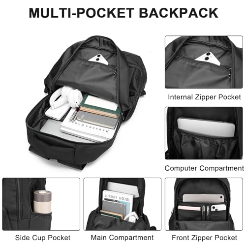 Seyfocnia Black 22-inch Gym Backpack with Expandable Shoe Compartment & Water-Resistant Fabric