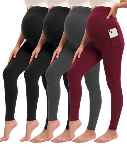 Siimcuzy 3 Pack Maternity Leggings for Women Comfortable Pregnancy Pants