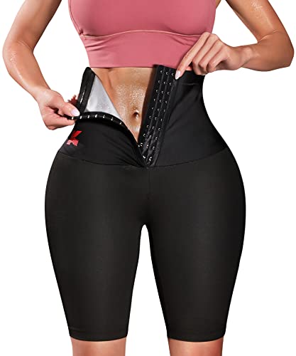 High Waist Sauna Sweat Shorts for Women - Compression, X-Large, Black