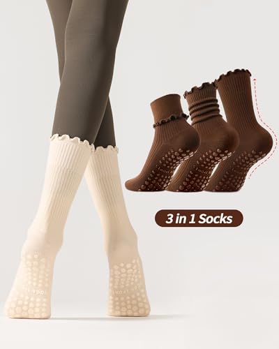 Women’s Non-Slip Pilates Grip Socks with Ruffle Cuffs - Comfortable & Stylish