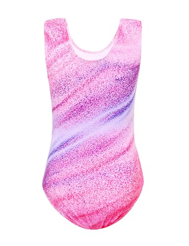 Girls Sparkly Gymnastics Leotard Set with Shorts - Pink Stripe, 7-8 Years