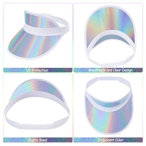 3 Pack Adjustable Sun Visor Hats - Iridescent White