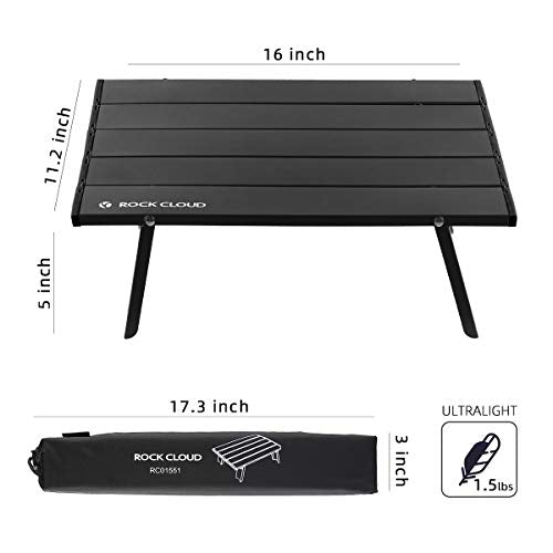 ROCK CLOUD Small Black Aluminum Folding Beach Table Portable Camping Table Ultralight