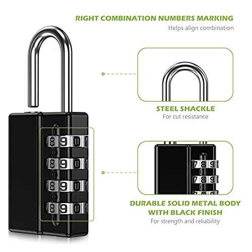 KeeKit Combination Padlock, 4 Digit Combination Lock with Keys, Resettable Waterproof Gate Lock for Locker, Gym, Fence, Case, School & Employee Locker, Toolbox ? 4 Pack, 2 Keys, Black