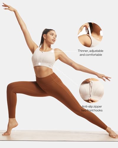 VFUS Women's Adjustable Zip Front Sports Bra - Large/Latte Beige