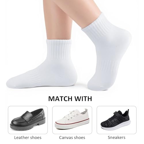 COZYOFFI Kids Crew Socks Athletic Cotton, 6-8 Years, White