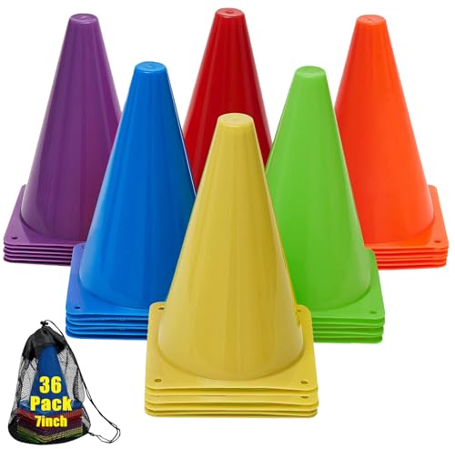 7" Sports Agility Cones - 36 Pack for Training Drills