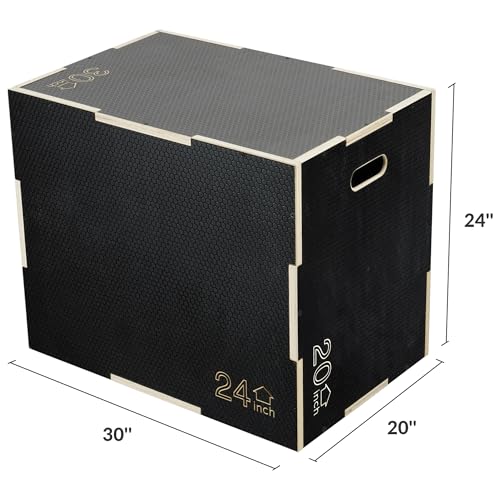 3 in 1 Non-Slip Wooden Plyo Box - 30" x 24" x 20" for Home Gym