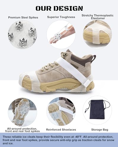 Translucent Ice Cleats with 10 Steel Spikes - Slip-On Traction for Shoes