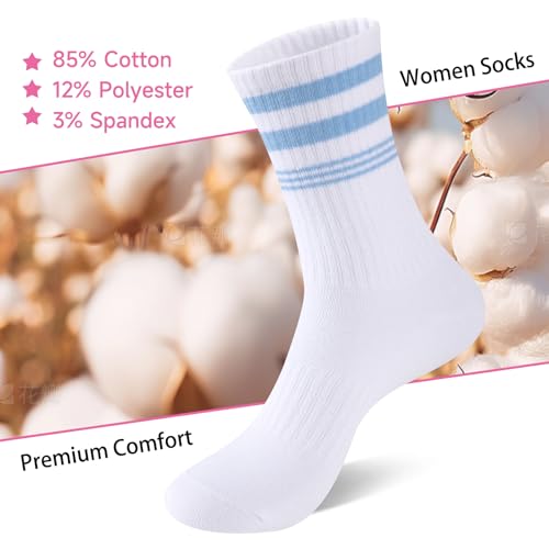 eallco 7 Pairs Multicolor Women’s Crew Cotton Socks – Striped Calf Socks, Breathable