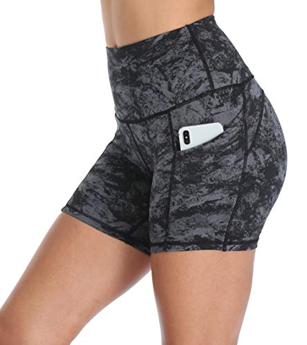 High Waist Women's Short Yoga Shorts with Pockets - Black Carbon, X-Large