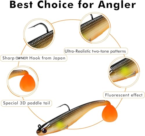 Soft Fishing Lures with BKK Hooks - Trembly Sinking Swimbaits for Bass & Trout