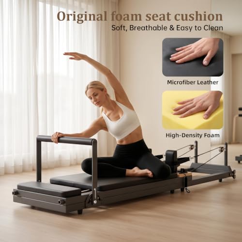 Foldable Pilates Reformer Machine - Compact & Silent - Black - 77"