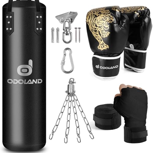 Odoland 6-in-1 Punching Bag Set for Adults - 4FT Heavy Boxing Bag with Gloves & Accessories