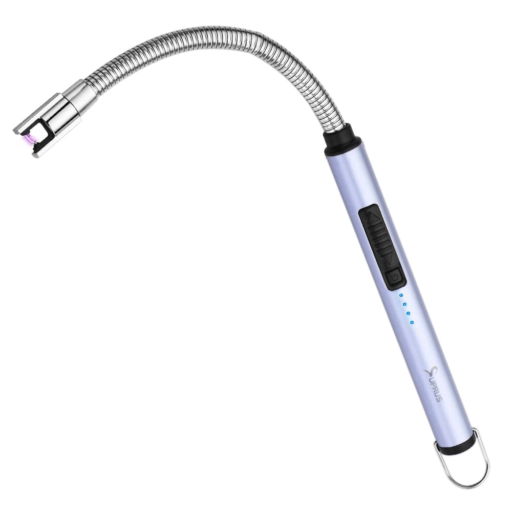 SUPRUS Electric Candle Lighter USB Type C Rechargeable Lighter Steel Shell & Hanging Hook with 360° Flexible Neck(Blue)