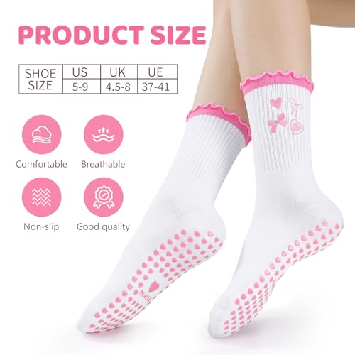 Non-Slip Pilates Grip Socks for Women - 6-Pair Set - Fruit & Ruffles