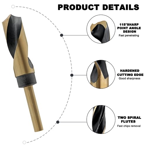 1" Reduced Shank Drill Bit, 0.47" Shank HSS Drill Bit Black and Gold Oxide Finish, 115 Degree Split Point Industrial Drill Bit for General Building Engineering Woodworking DIY Projects