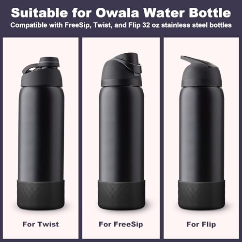 Silicone Water Bottle Boot - 2PCS Protective Bottom Bumper for Owala 32oz - Black