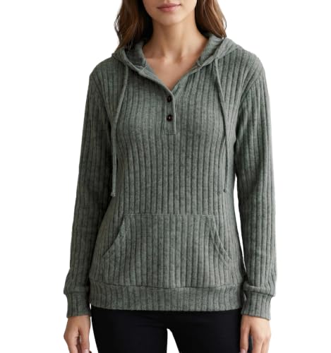 Oversized Women's Fall Hoodie Sweater with Pocket - Large Green