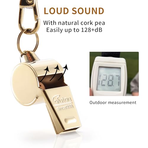 Brass Sports Whistle with Lanyard - Golden - Loud Crisp Sound