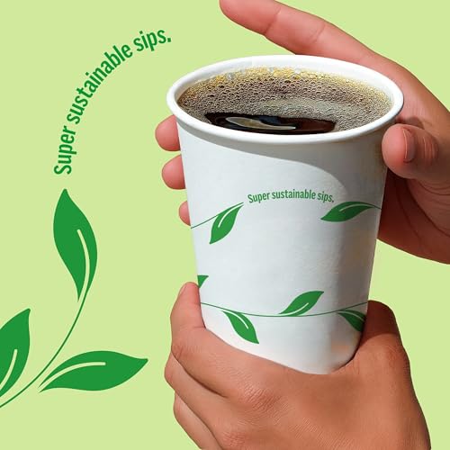 Perk 16oz Compostable Paper Hot Cups - 300 Pack, White/Green Disposable Coffee Cups