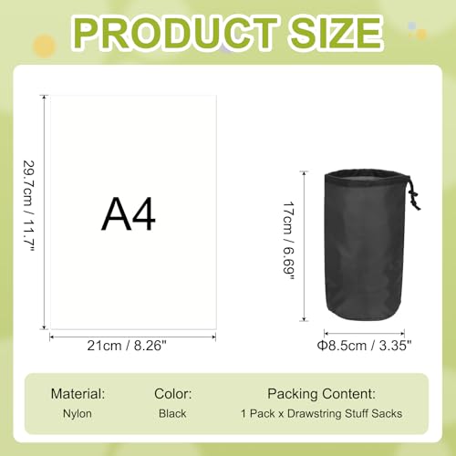 Waterproof Nylon Stuff Sack - Portable Dry Storage Bag - Black, 3x7 Inch