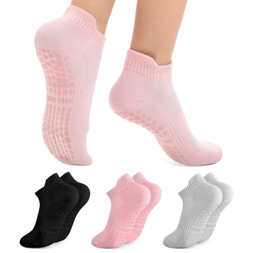 Non-Slip Pilates Yoga Socks for Women - Size 6-9 - Black, Pink, Grey