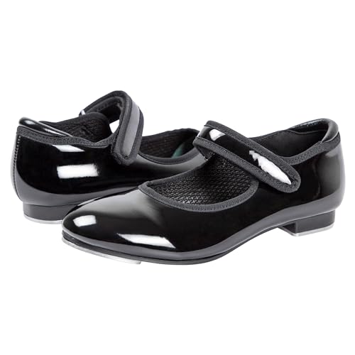 Dynadans Unisex Kid Black Patent Adjustable Strap Tap Shoe - Little Child Size 11