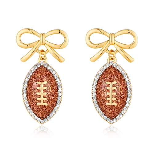 Rhinestone Bow Football Stud Earrings - Sparkly Game Day Jewelry