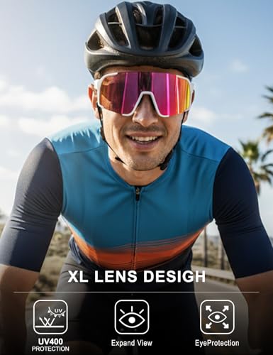 UV400 Cycling Sunglasses - Lightweight, Windproof, White Pink
