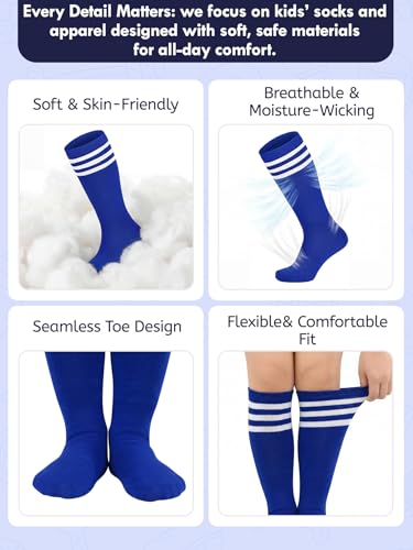 Kids Knee High Soccer Socks - Long Tube Athletic Socks - Blue & White 3-6Y