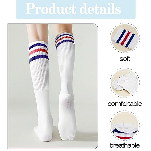 Striped Thigh High Socks - Red & Blue Tube Socks for Women